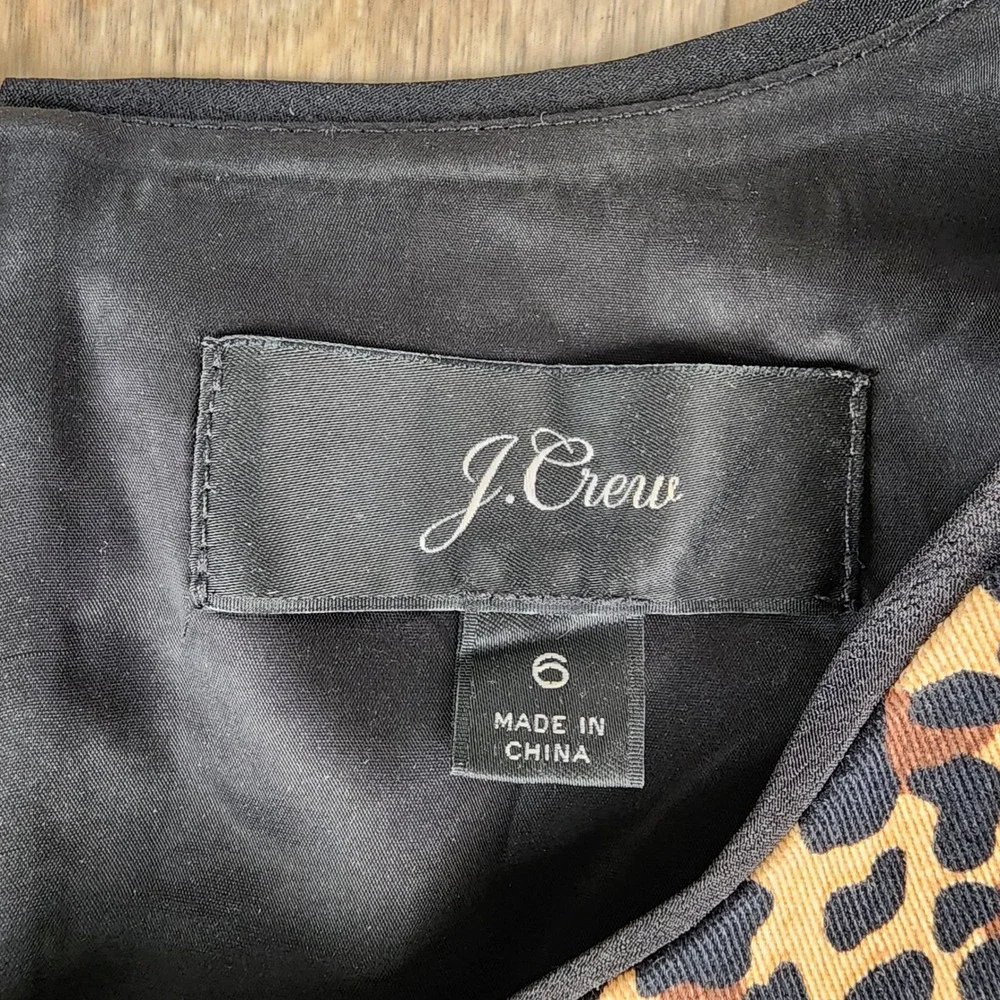 J.Crew Leopard Print Sleeveless Sheath Dress Brown Black Size 6 Cotton Blend